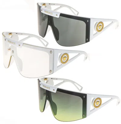 Pre-owned Versace Icon Shield Medusa White 4393 Clip On 3 Lens Ve4393 Unisex Sunglasses In Clear