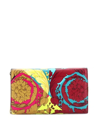 Pre-owned Versace Icon Wallet On Chain Printed Leather Clutch Bag In Multi
