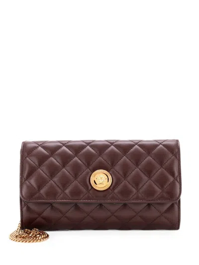Pre-owned Versace Icon Wallet On Chain Quilted Leather Crossbody Bag In Brown