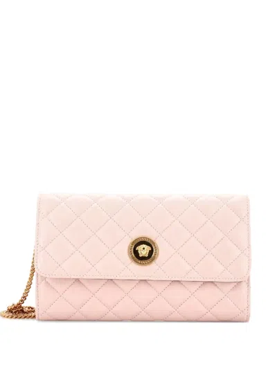 Pre-owned Versace Icon Wallet On Chain Quilted Leather Crossbody Bag In Pink