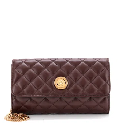 Versace Icon Wallet On Chain Quilted Leather In Red