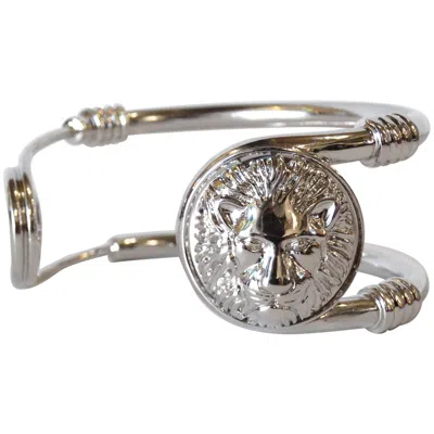 Pre-owned Versace Iconic 1990s Versus  Lion Saftey Pin Cuff Bracelet In Gray