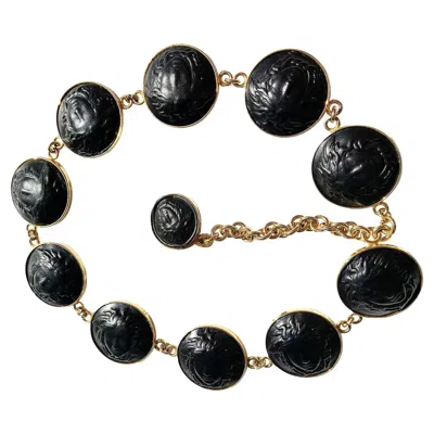 Pre-owned Versace Iconic & New 1991 Gianni  Black Leather Gold Medusa Link Necklace / Belt