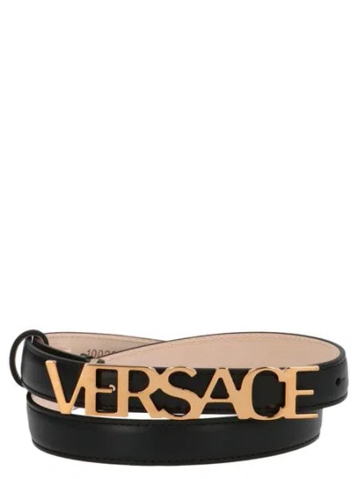 Versace Iconic Black Leather Logo Belt For Women