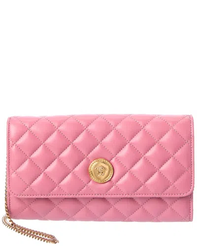 Versace Iconic Leather Wallet On Chain In Pink