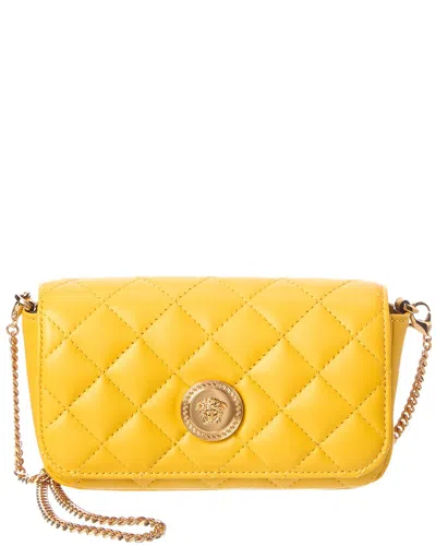 Versace Iconic Leather Wallet On Chain In Yellow
