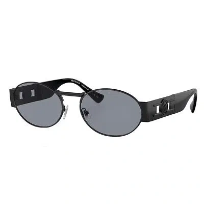 Pre-owned Versace Iconic Ve 2264 1261/1 Matte Black Metal Oval Sunglasses Grey Lens In Gray