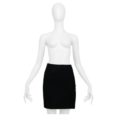 Pre-owned Versace Iconic  Black Mini Skirt With Safety Pins & Slit 1994