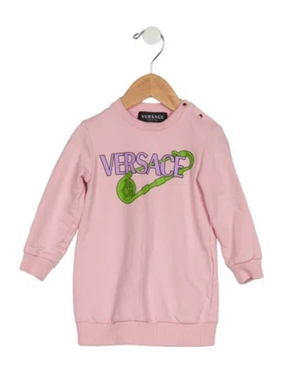Pre-owned Versace Babies' Infant Girls Branded Pattern Printed Dress In Pink