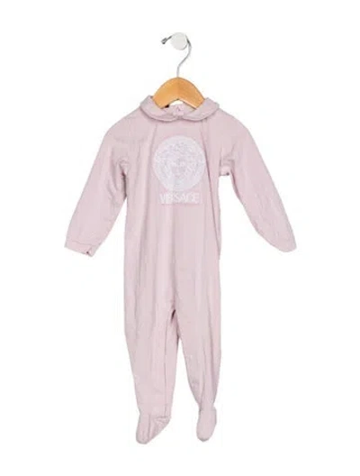 Pre-owned Versace Babies' Infant Girls' Solid Embroidered One Piece In Pink