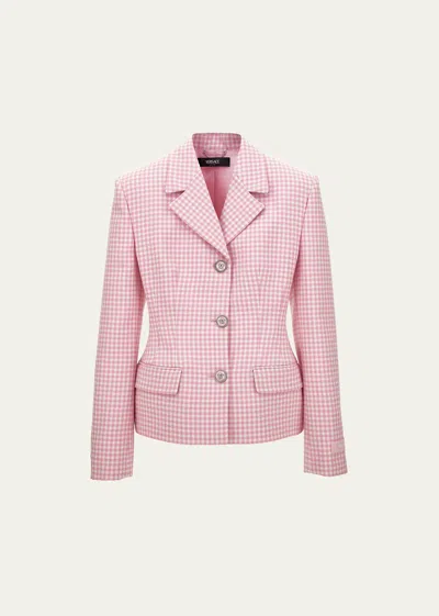 Versace Informal Double Wool Natte Blazer Jacket In Pastel Pinkwhite
