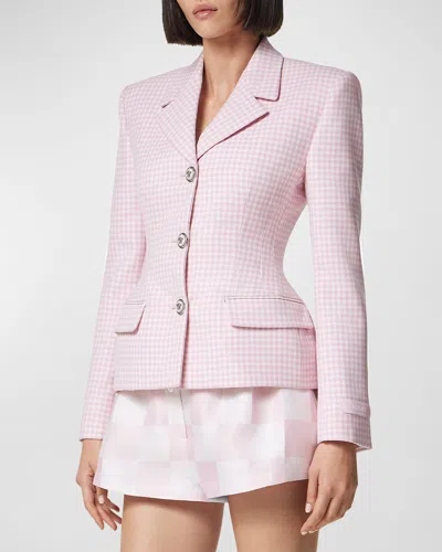 Versace Informal Double Wool Natte Blazer Jacket In Pastel Pinkwhite