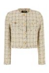 Versace Beige Cropped Jacket With Medusa Head Motif Button