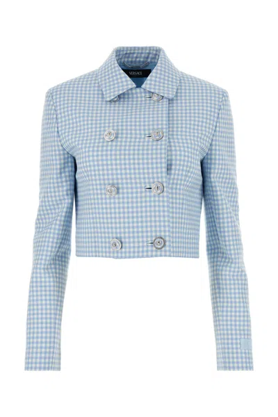 Versace Informal Jacket Double Vichy Wool Natte' Fabric-40 Nd  Female In Blue