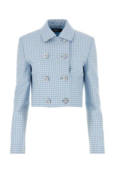 Versace Informal Jacket Double Vichy Wool Natte Fabric In Multi