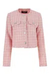 Versace Pink Checked Tweed Jacket With Medusa Head Buttons