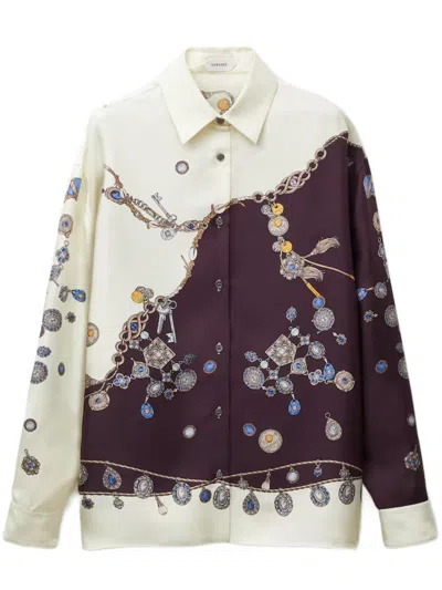 Versace Informal Jewel Motif Silk Shirt In Black