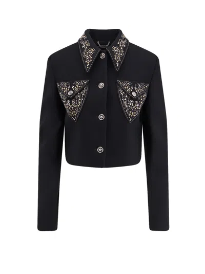 Versace Informal Light Weight Wool Crepe Blazer In Black