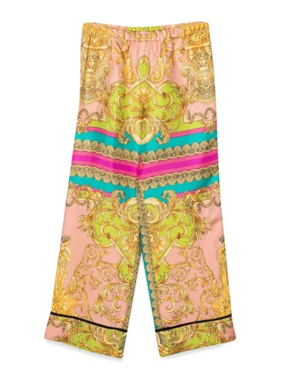 Versace Kids' Baroque-print Wide-leg Trousers In Fantasia