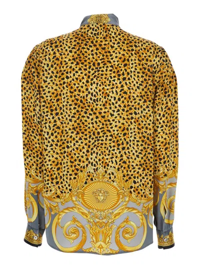 VERSACE MULTICOLOR SHIRT WITH PUSSYBOW COLLAR AND LEOPARD MOTIF IN SILK WOMAN