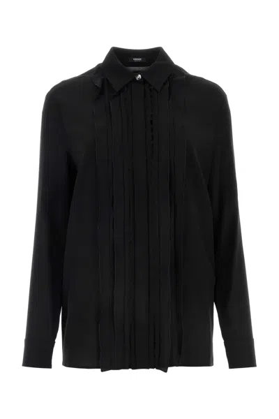 Versace Informal Shirt Crepe De Chine Fabric In Black