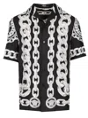 Versace Black And White Bowling Shirt With Cuban Collar And All-over Chain-link Print In Multicolor