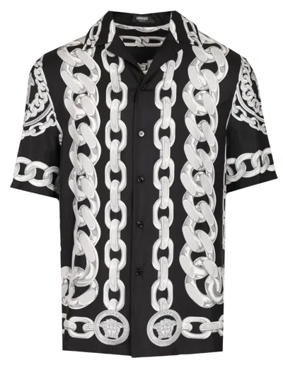 Versace Informal Shirt Medusa Chains Print Silk Twill In Multicolor