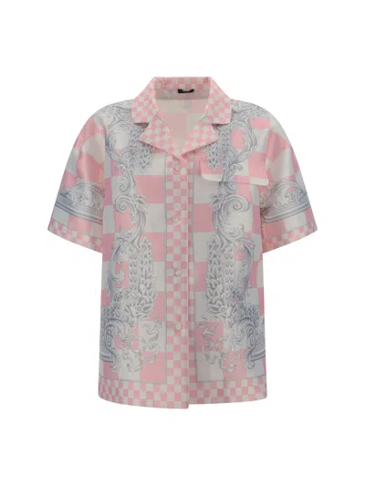 Versace Informal Shirt In Pastel Pink+white+silver