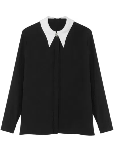 Versace Embellished Two-tone Silk Crepe De Chine Shirt In Black