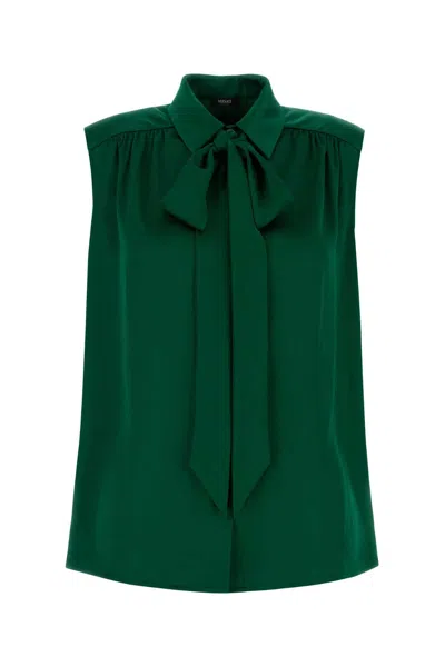Versace Informal Shirt Responsible Washed Techno Satin In Green