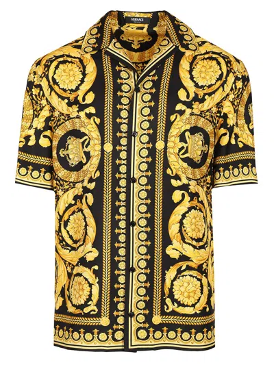 Versace Informal Shirt Silk Twill Fabric Barocco Print In Multicolor