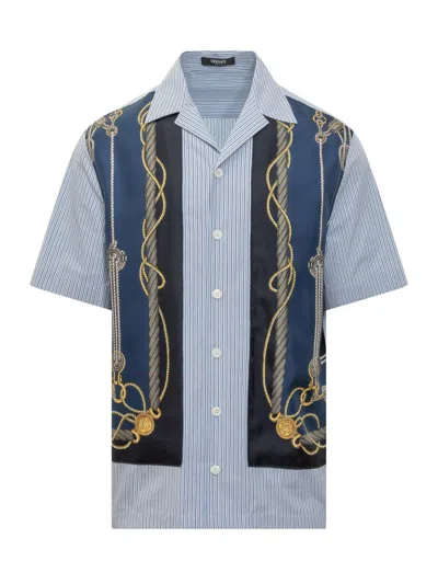 Versace Informal Short-sleeved Shirt In Blu