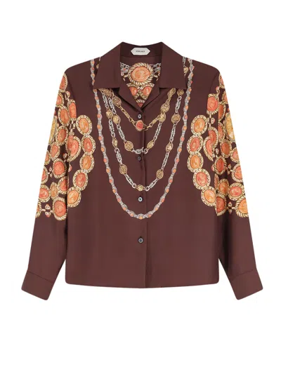 Versace Shirt Printed Shirt Look 62 Brown With Printed Silk Motif For Women