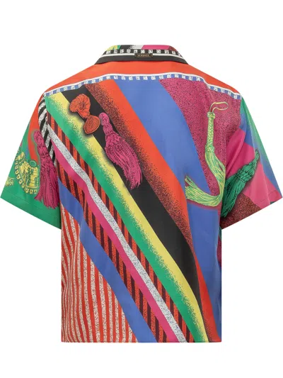 Versace Informal Silk Shirt In Bright Pink-teal-orange