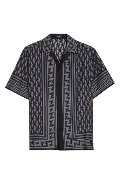 Versace Informal Silk Twill Camp Shirt In Black