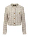 Versace Embellished Cotton-blend Tweed Jacket In Multicolor