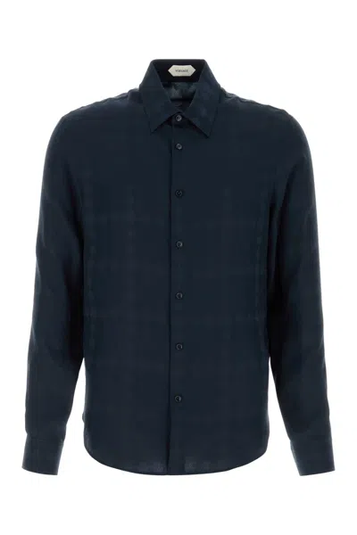Versace Informalshirtmedusavintagesilkcrepesatinjacquard In Blue