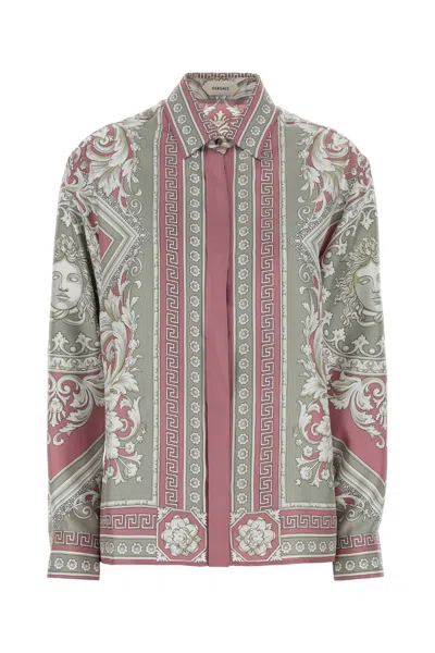 Versace Informalshirtneoclassicalbaroccofoulardonsilktwill In Neutral