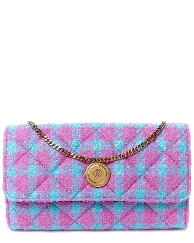 Versace Ink Blue Quilted Tweed Medusa Wallet On Chain Crossbody (authentic Pre-loved) In Multi