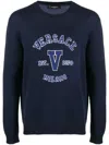 Versace Intarsia-knit Logo Jumper In Blue
