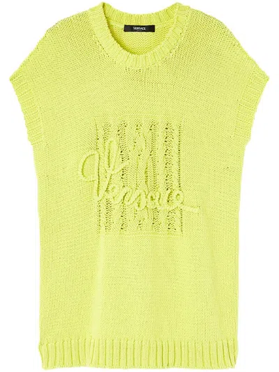 Versace Nautical Logo Knit Sweater In Yellow