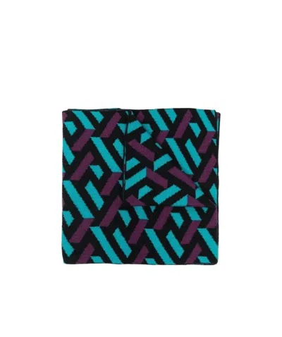 Versace Intarsia-pattern Wool Scarf In Black