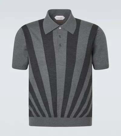 Versace Intarsia Striped Virgin Wool Polo Shirt In Multi