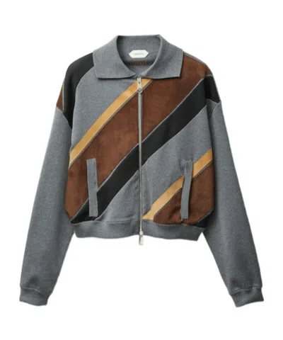 Versace Intarsia-wool & Leather Patchwork Zip Sweatshirt In Multi