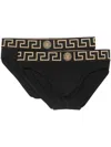 Versace Black Cotton Briefs Set Of Two With Greca Pattern In Black