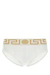Versace White Stretch Cotton Brief In Biancogrecaoro