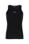 Versace Men Logo Embroidery Tank Top In Black