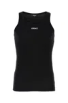 Versace Men Logo Embroidery Tank Top In Black