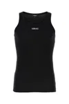 Versace Men Logo Embroidery Tank Top In Black