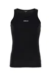Versace Men Logo Embroidery Tank Top In Black